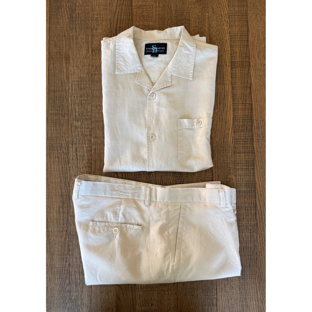 Steve Harvey Celebrity Edition Mens Walking Suit Cream Linen Cotton XL 42/30